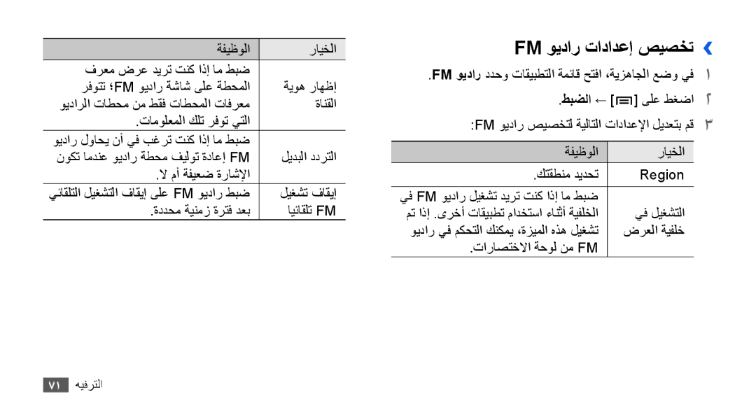 Samsung GT-I9000HKXTHR, GT-I9000HKAAND manual Fm ويدار تادادعإ صيصخت››, FM ويدار ددحو تاقيبطتلا ةمئاق حتفا ،ةيزهاجلا عضو يف1 