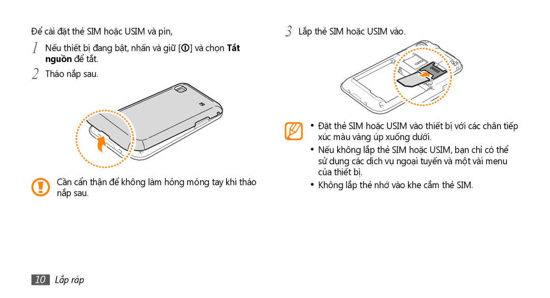 Samsung GT-I9000HKAXEV, GT-I9000HKAXXV manual 10 Lắp ráp 