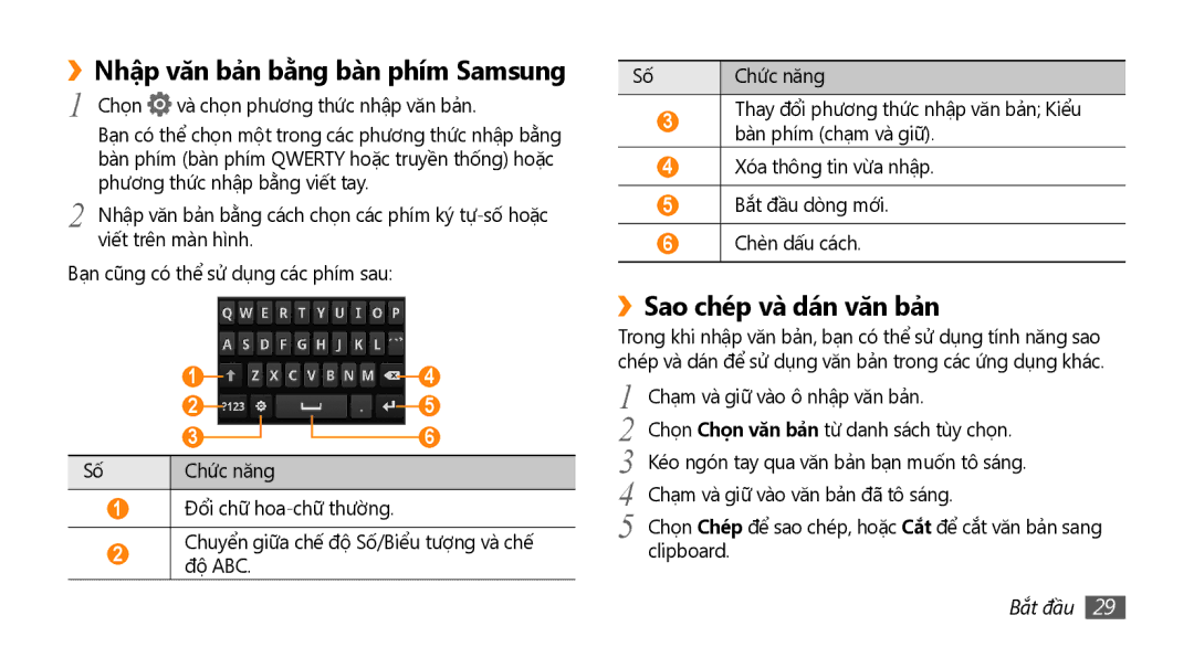 Samsung GT-I9000HKAXXV, GT-I9000HKAXEV manual ››Nhập văn bản bằng bàn phím Samsung, ››Sao chép và dán văn bản 