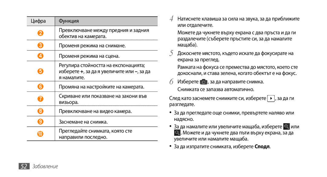 Samsung GT-I9000HKDVVT, GT-I9000HKDMTL, GT-I9000RWYBGL manual За да изпратите снимката, изберете Сподл, 52 Забавление 