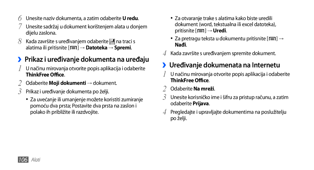 Samsung GT-I9000HKYCRO manual ››Prikaz i uređivanje dokumenta na uređaju, ››Uređivanje dokumenata na Internetu, Nađi 