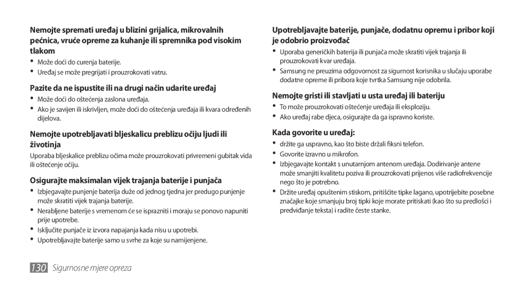 Samsung GT-I9000HKYSMO, GT-I9000HKDVIP, GT-I9000HKDXEU manual Nemojte gristi ili stavljati u usta uređaj ili bateriju 