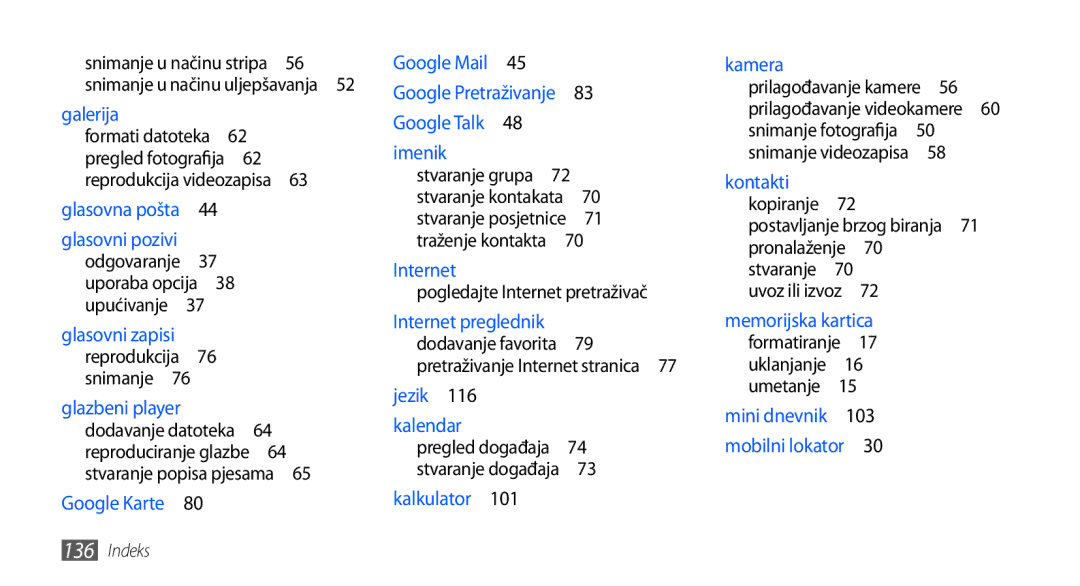 Samsung GT-I9000HKDTWO, GT-I9000HKDVIP, GT-I9000HKDXEU manual Pogledajte Internet pretraživač, Postavljanje brzog biranja  