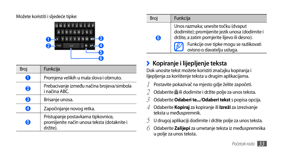 Samsung GT-I9000RWYTRA ››Kopiranje i lijepljenje teksta, Držite, a zatim pomjerite lijevo ili desno, Teksta u međuspremnik 