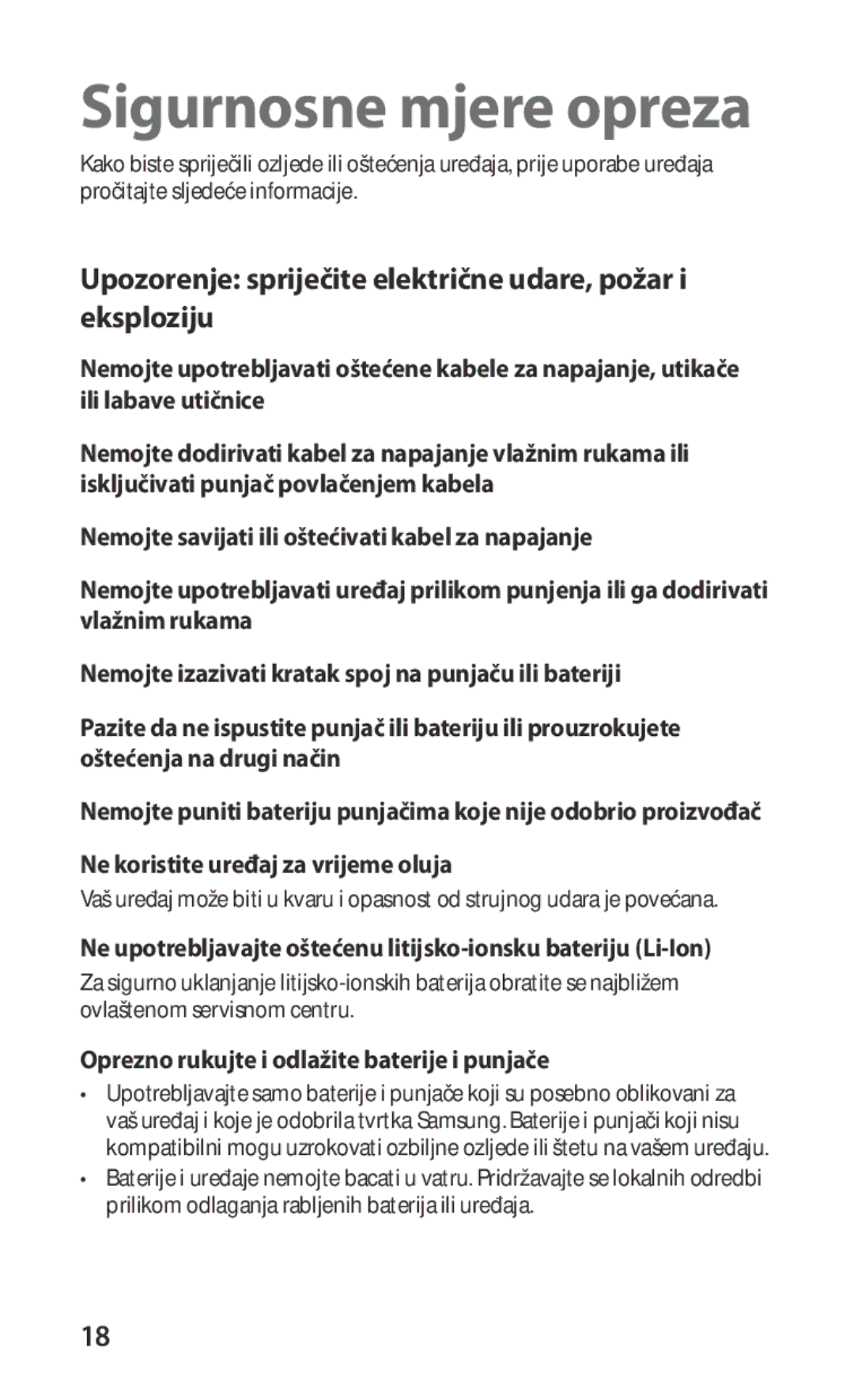 Samsung GT-I9000HKDVIP, GT-I9000HKDXEU, GT-I9000HKYVIP manual Upozorenje spriječite električne udare, požar i eksploziju 