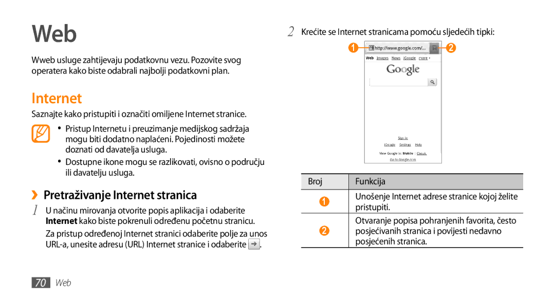 Samsung GT-I9000HKYCRO, GT-I9000HKDVIP, GT-I9000HKDXEU, GT-I9000HKYVIP ››Pretraživanje Internet stranica, 70 Web 