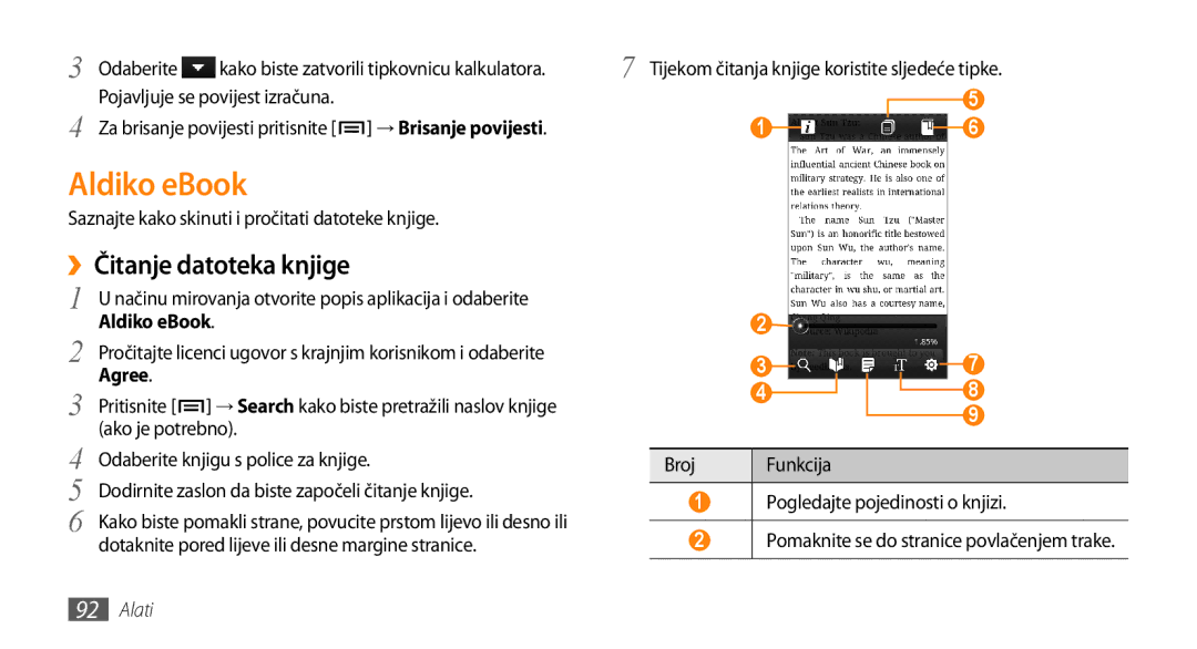 Samsung GT-I9000HKYVIP, GT-I9000HKDVIP, GT-I9000HKDXEU Aldiko eBook, ››Čitanje datoteka knjige, → Brisanje povijesti, Agree 