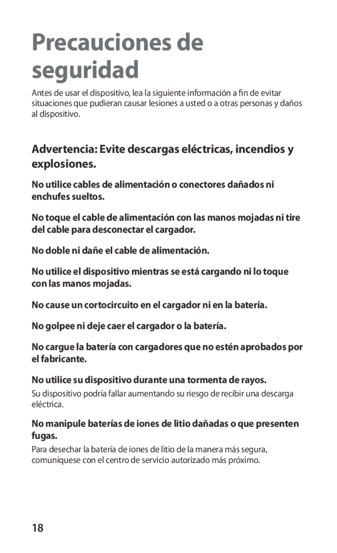 Samsung GT-I9000HKAFOP, GT-I9000HKDVIP, GT-I9000HKYFOP, GT-I9000HKAATL, GT-I9000HKAXSO manual Precauciones de seguridad 