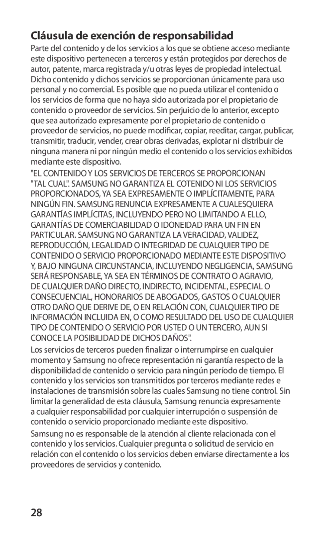 Samsung GT-I9000HKDAMN, GT-I9000HKDVIP, GT-I9000HKYFOP, GT-I9000HKAATL manual Cláusula de exención de responsabilidad 