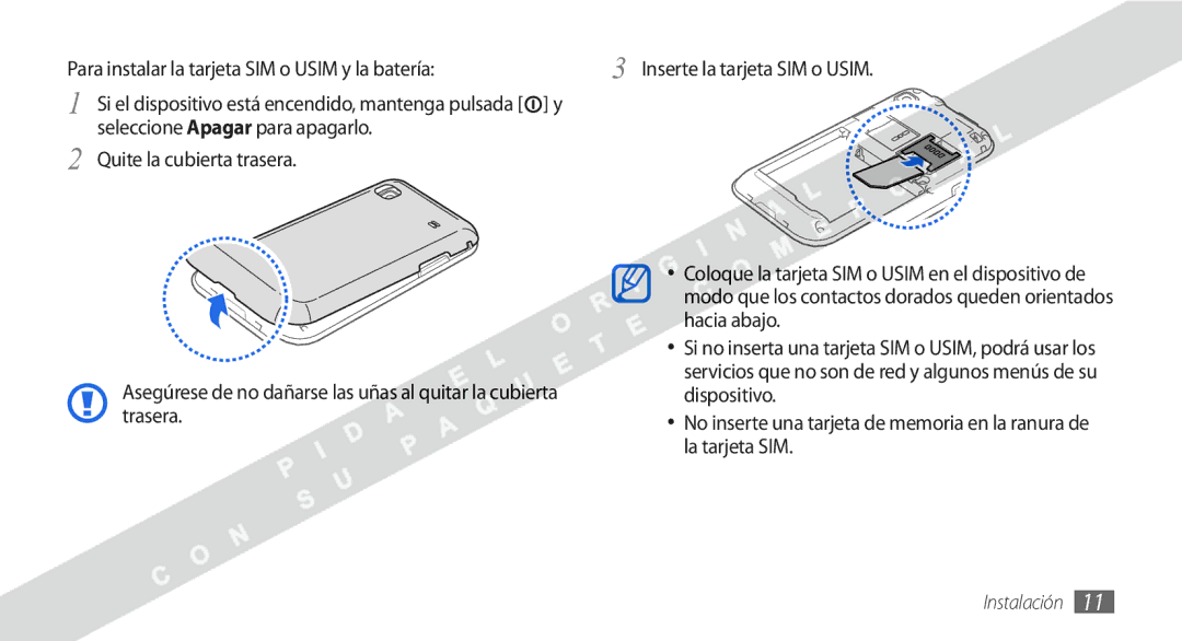 Samsung GT-I9000HKYFWD manual Seleccione Apagar para apagarlo Quite la cubierta trasera, Hacia abajo, Dispositivo, Trasera 