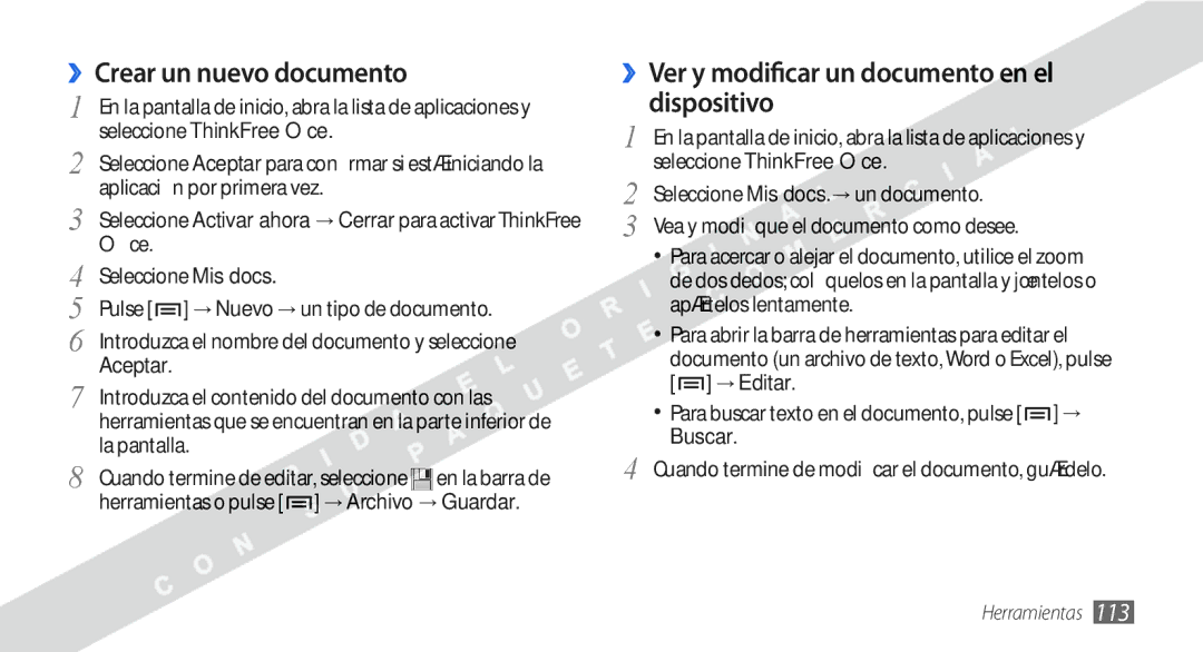 Samsung GT-I9000HKDFOP, GT-I9000HKDVIP manual Crear un nuevo documento, Ver y modificar un documento en el dispositivo 