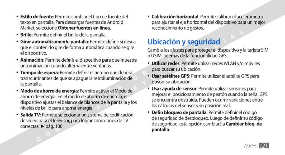 Samsung GT-I9000HKYFOP, GT-I9000HKDVIP manual Ubicación y seguridad, Brillo Permite definir el brillo de la pantalla 