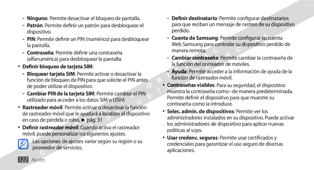 Samsung GT-I9000HKAATL, GT-I9000HKDVIP, GT-I9000HKYFOP, GT-I9000HKAXSO, GT-I9000HKXATL manual Definir bloqueo de tarjeta SIM 