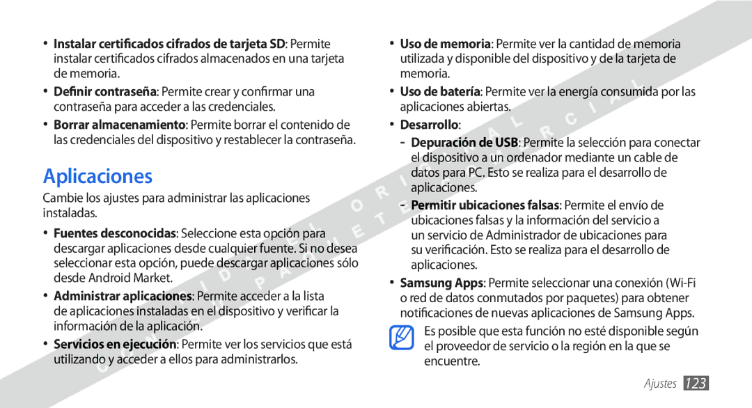 Samsung GT-I9000HKAXSO, GT-I9000HKDVIP, GT-I9000HKYFOP, GT-I9000HKAATL, GT-I9000HKXATL manual Aplicaciones, Desarrollo 