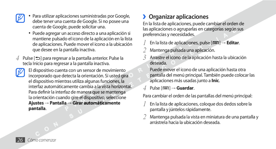 Samsung GT-I9000HKYAMN, GT-I9000HKDVIP, GT-I9000HKYFOP, GT-I9000HKAATL manual ››Organizar aplicaciones, Pulse → Guardar 