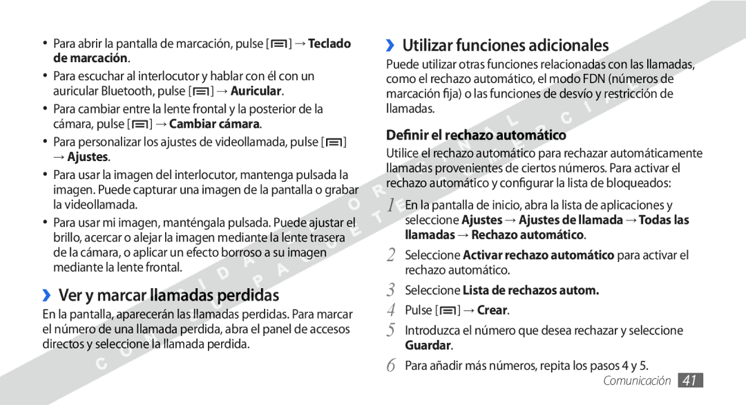 Samsung GT-I9000HKYFOP, GT-I9000HKDVIP manual ››Ver y marcar llamadas perdidas, ››Utilizar funciones adicionales, → Ajustes 