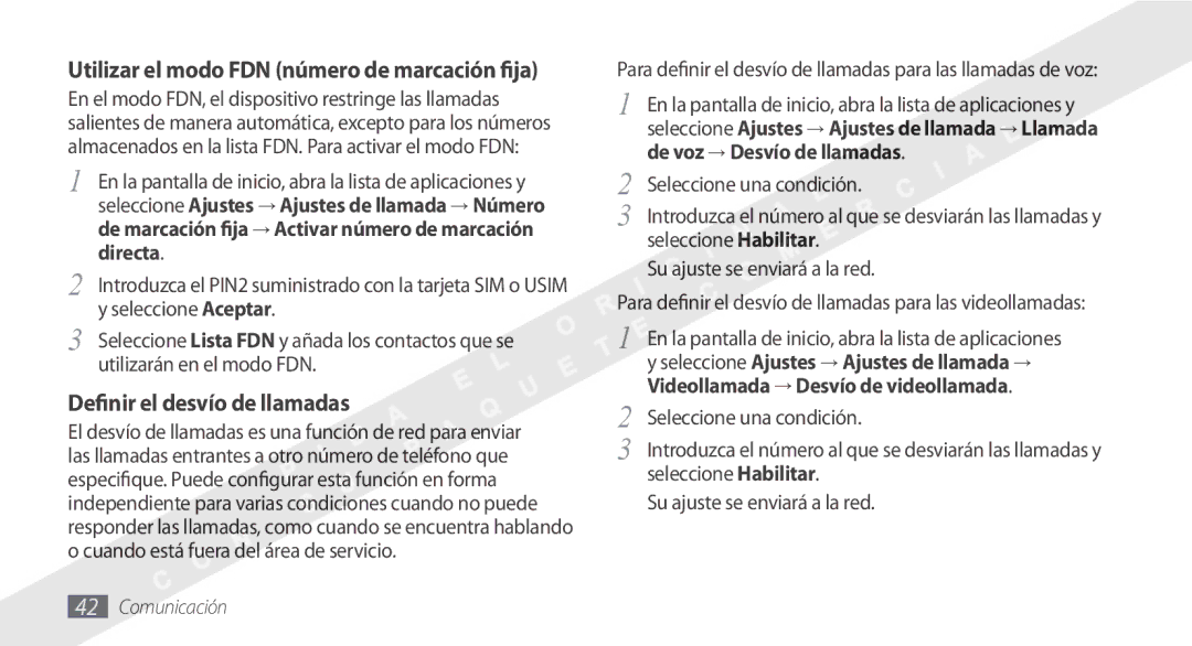 Samsung GT-I9000HKAATL, GT-I9000HKDVIP manual Definir el desvío de llamadas, Utilizar el modo FDN número de marcación fija 