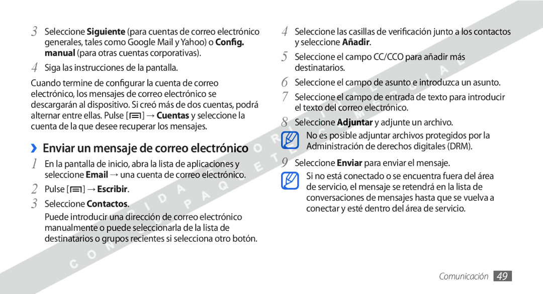 Samsung GT-I9000HKDAMN, GT-I9000HKDVIP ››Enviar un mensaje de correo electrónico, Siga las instrucciones de la pantalla 