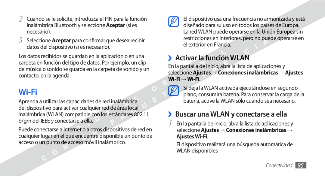 Samsung GT-I9000HKYXEC, GT-I9000HKDVIP manual Wi-Fi, ››Activar la función Wlan, ››Buscar una Wlan y conectarse a ella 