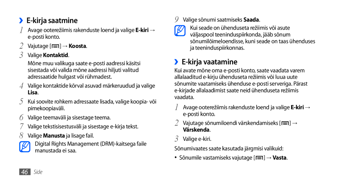 Samsung GT-I9000HKXSEB, GT-I9000HKASEB manual ››E-kirja vaatamine, Värskenda 