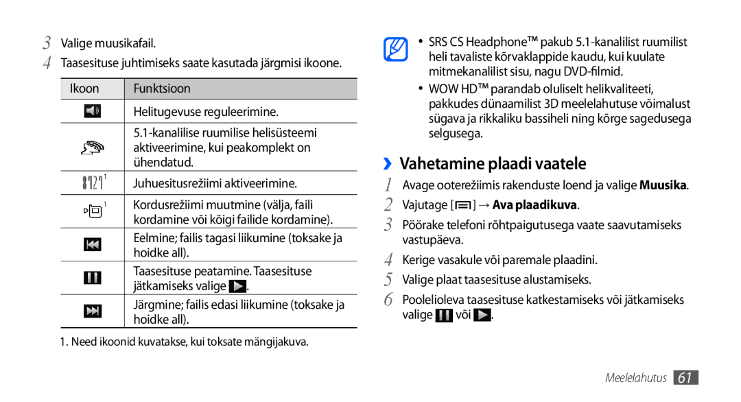 Samsung GT-I9000HKASEB, GT-I9000HKXSEB manual ››Vahetamine plaadi vaatele 