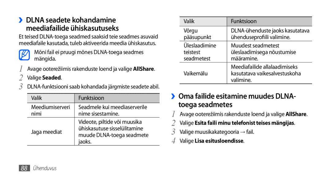 Samsung GT-I9000HKXSEB, GT-I9000HKASEB ››Oma failide esitamine muudes DLNA- toega seadmetes, Valige Lisa esitusloendisse 