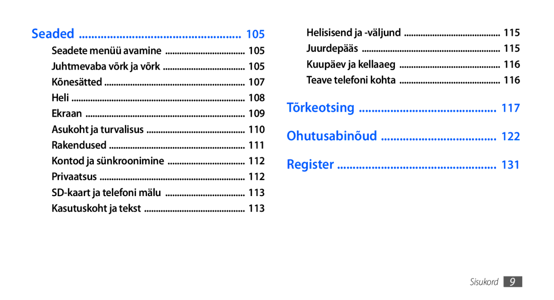 Samsung GT-I9000HKASEB, GT-I9000HKXSEB manual Ohutusabinõud 