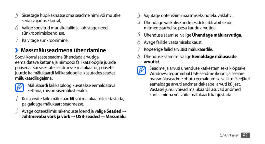 Samsung GT-I9000HKASEB, GT-I9000HKXSEB manual ››Massmäluseadmena ühendamine, Käivitage sünkroonimine 