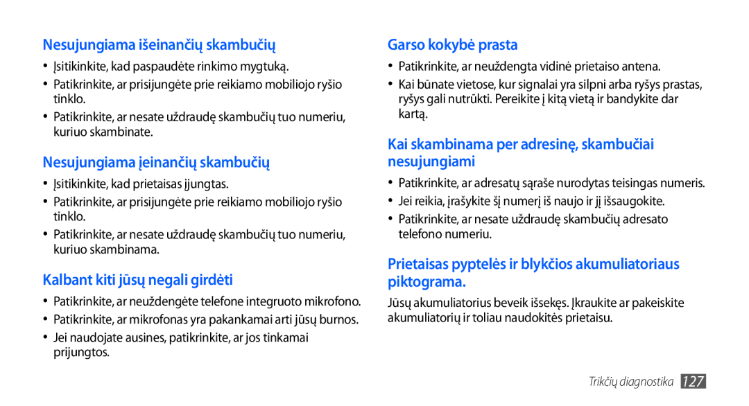 Samsung GT-I9000HKASEB, GT-I9000HKXSEB manual Nesujungiama išeinančių skambučių 