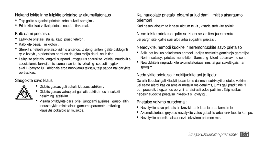 Samsung GT-I9000HKASEB, GT-I9000HKXSEB manual Kalbėdami prietaisu 