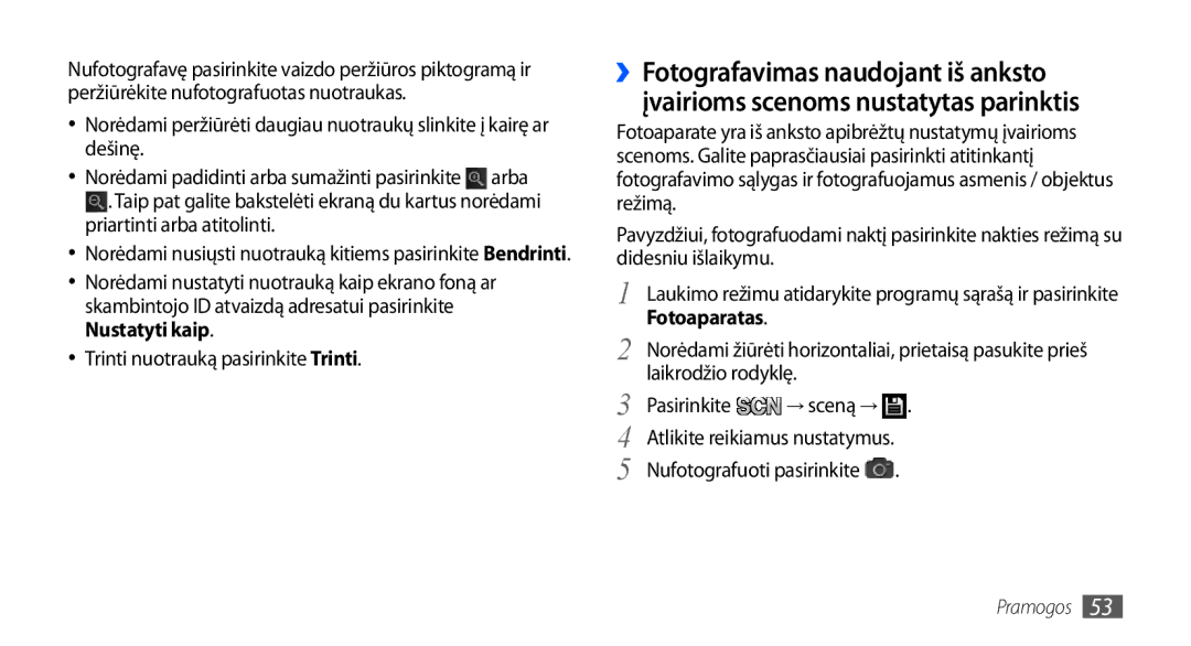 Samsung GT-I9000HKASEB manual Nustatyti kaip, Trinti nuotrauką pasirinkite Trinti, Laikrodžio rodyklę Pasirinkite → sceną → 