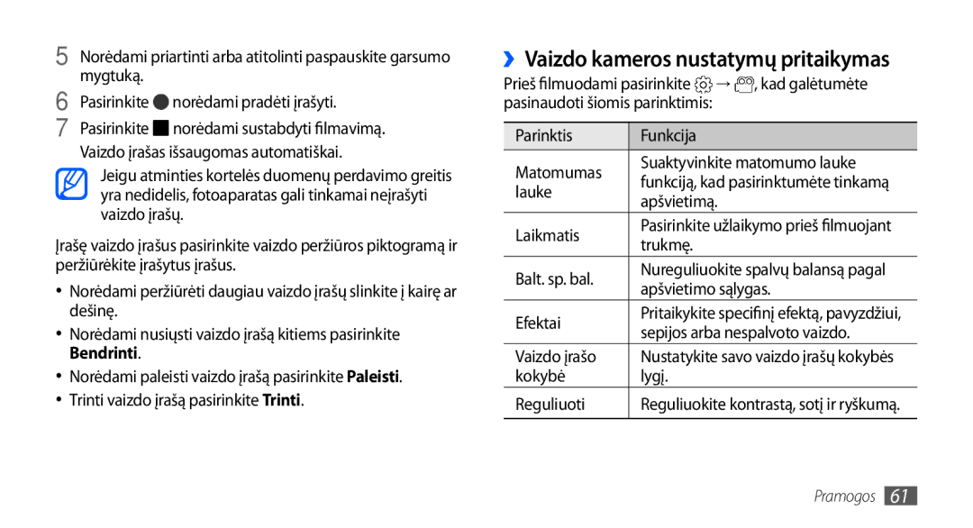 Samsung GT-I9000HKASEB, GT-I9000HKXSEB manual ››Vaizdo kameros nustatymų pritaikymas, Bendrinti 