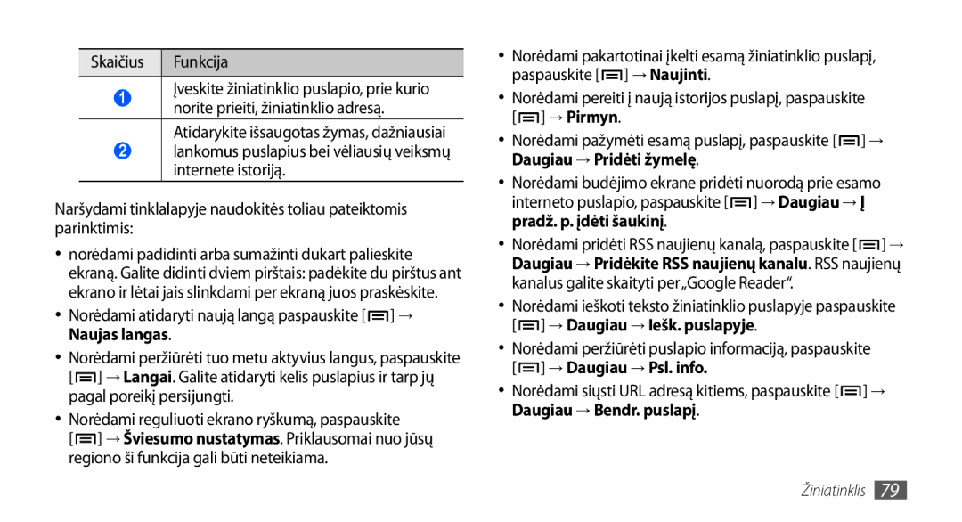 Samsung GT-I9000HKASEB, GT-I9000HKXSEB manual Skaičius Funkcija, Norėdami atidaryti naują langą paspauskite → Naujas langas 