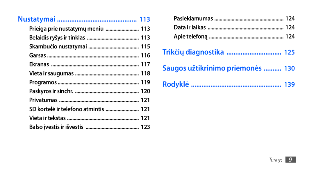 Samsung GT-I9000HKASEB, GT-I9000HKXSEB manual Rodyklė 