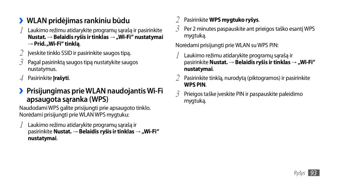 Samsung GT-I9000HKASEB, GT-I9000HKXSEB manual ››WLAN pridėjimas rankiniu būdu, → Prid.„Wi-Fi tinklą 