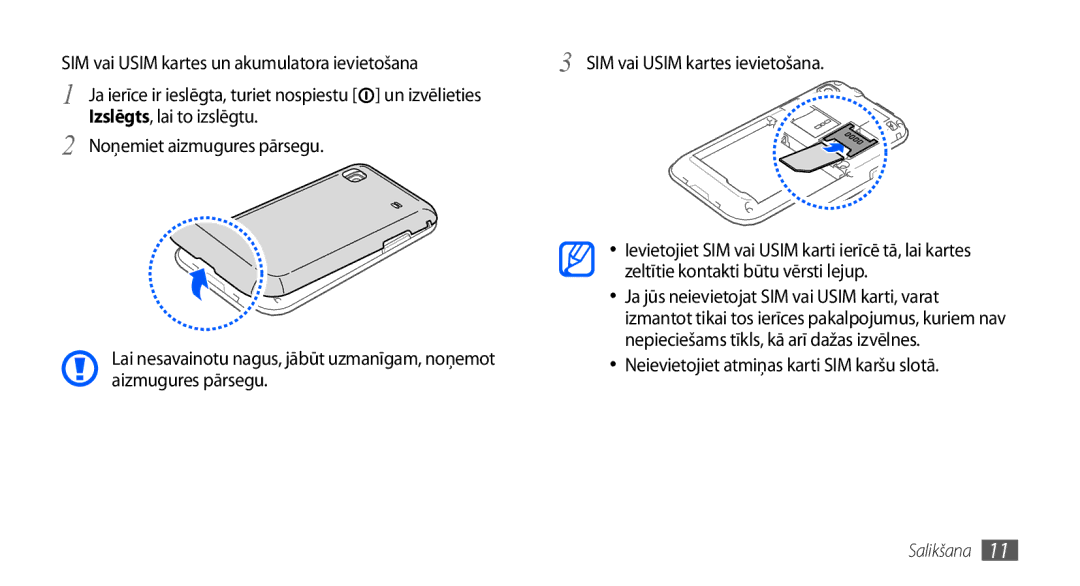 Samsung GT-I9000HKASEB, GT-I9000HKXSEB manual SIM vai Usim kartes un akumulatora ievietošana, Izslēgts, lai to izslēgtu 