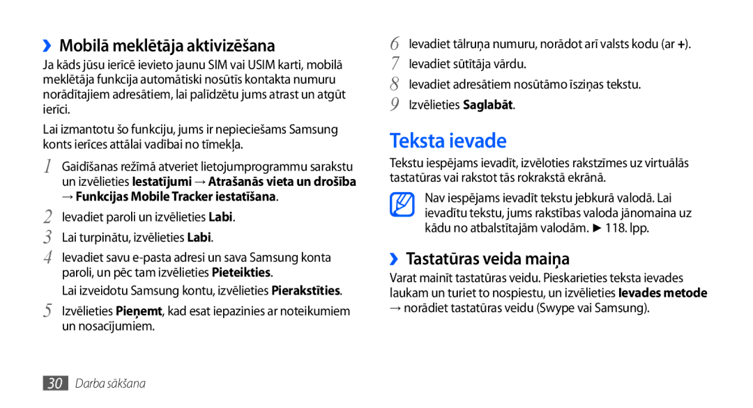 Samsung GT-I9000HKXSEB, GT-I9000HKASEB manual Teksta ievade, ››Mobilā meklētāja aktivizēšana, ››Tastatūras veida maiņa 