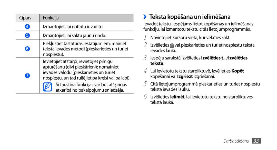 Samsung GT-I9000HKASEB, GT-I9000HKXSEB manual ››Teksta kopēšana un ielīmēšana, Tekstu 