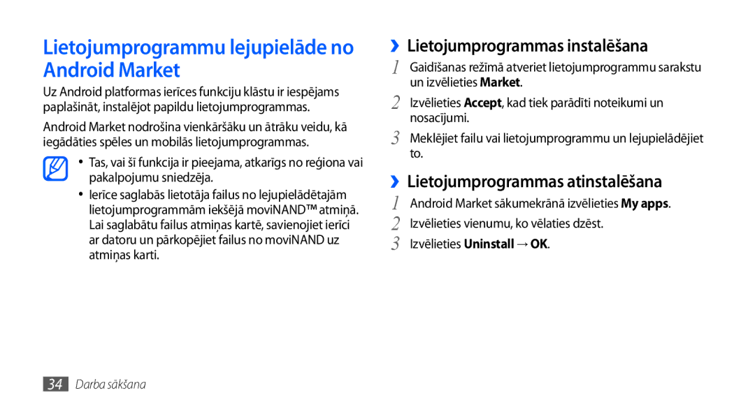 Samsung GT-I9000HKXSEB, GT-I9000HKASEB Lietojumprogrammu lejupielāde no Android Market, ››Lietojumprogrammas instalēšana 