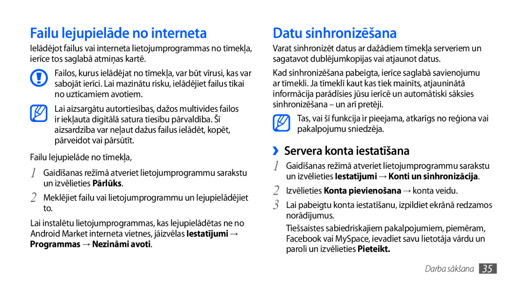 Samsung GT-I9000HKASEB, GT-I9000HKXSEB Failu lejupielāde no interneta, Datu sinhronizēšana, ››Servera konta iestatīšana 