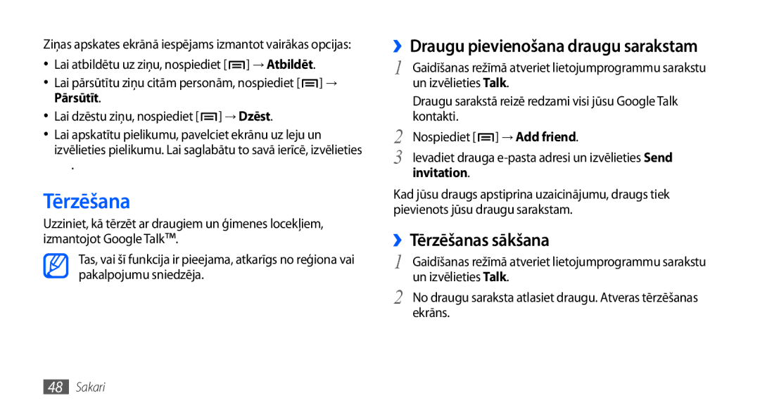 Samsung GT-I9000HKXSEB, GT-I9000HKASEB manual ››Tērzēšanas sākšana, ››Draugu pievienošana draugu sarakstam, Invitation 