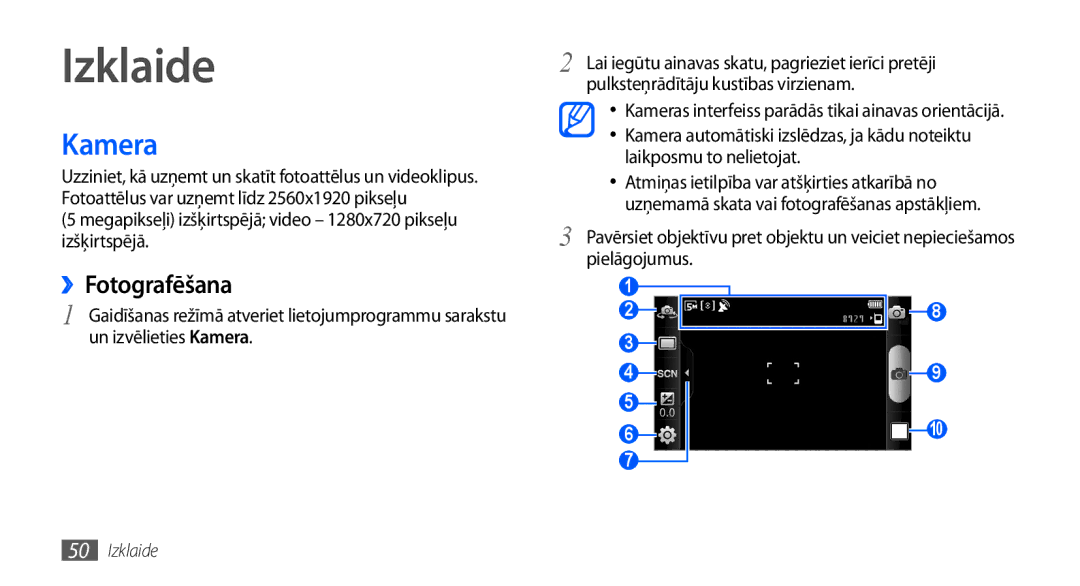 Samsung GT-I9000HKXSEB, GT-I9000HKASEB manual Izklaide, Kamera, ››Fotografēšana 