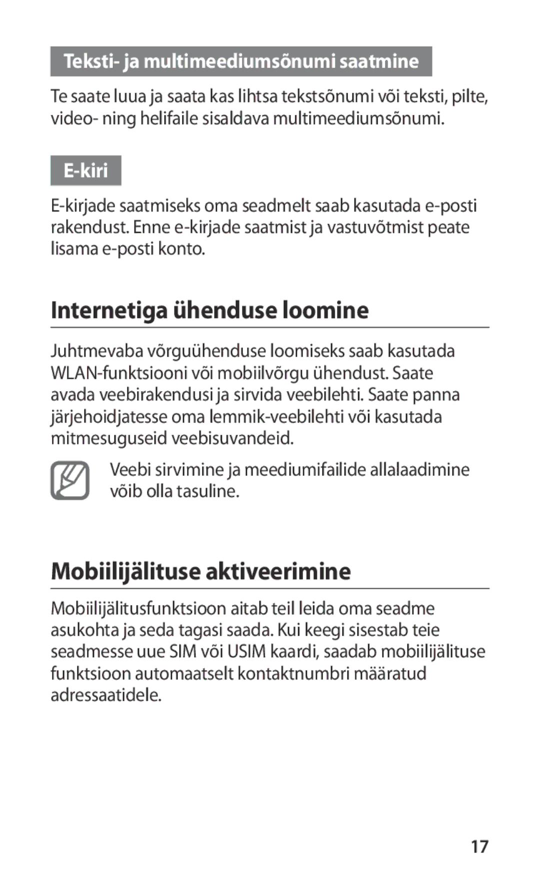 Samsung GT-I9000HKASEB, GT-I9000HKXSEB manual Internetiga ühenduse loomine, Mobiilijälituse aktiveerimine 