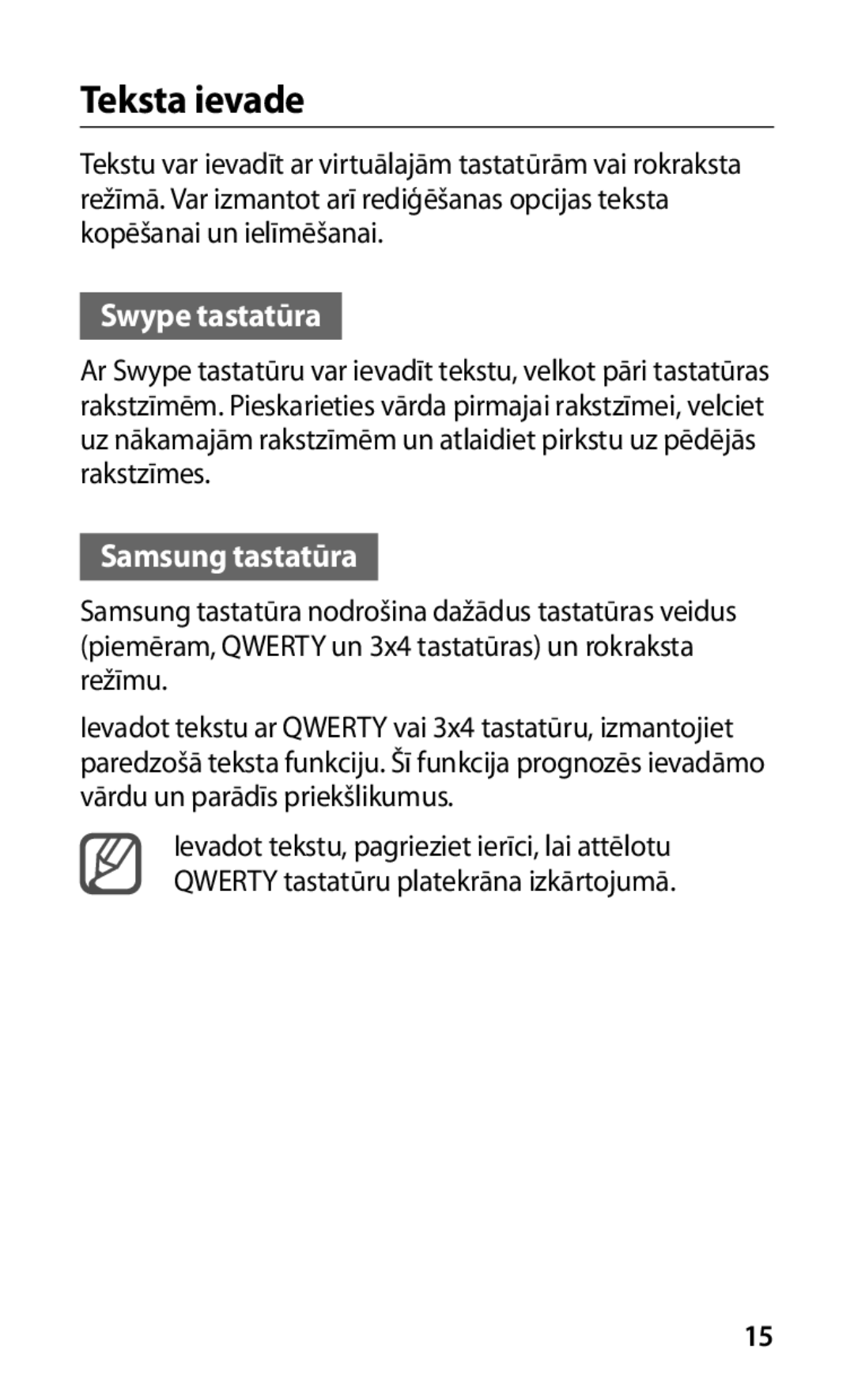 Samsung GT-I9000HKASEB, GT-I9000HKXSEB manual Teksta ievade, Swype tastatūra, Samsung tastatūra 