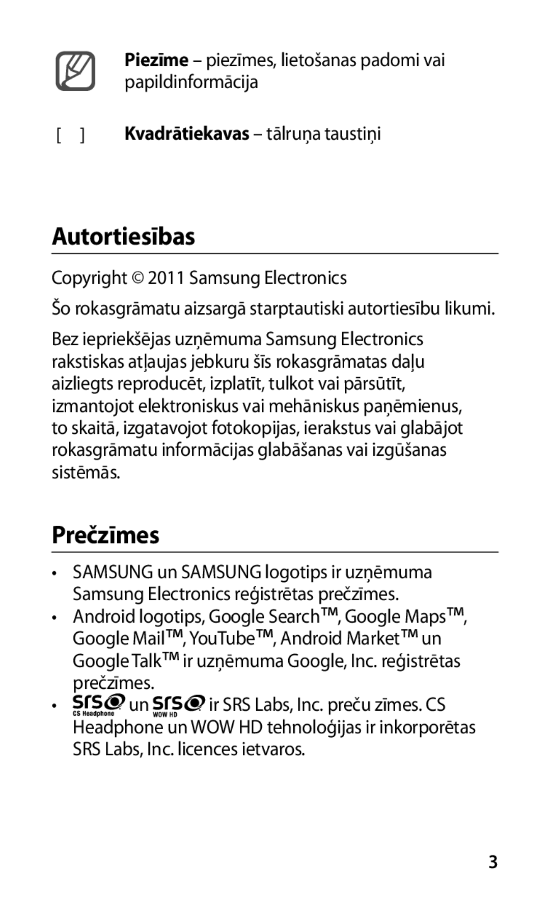 Samsung GT-I9000HKASEB, GT-I9000HKXSEB manual Autortiesības, Prečzīmes 