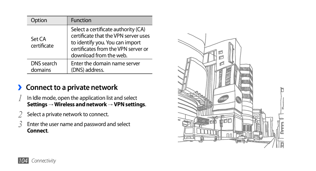 Samsung GT-I9000RWYARB ›› Connect to a private network, Set CA, Download from the web, DNS search, Domains DNS address 