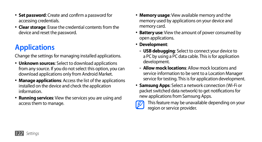 Samsung GT-I9000HKDAFR, GT-I9000HKYDRE, GT-I9000HKDEPL, GT-I9000HKDDTM, GT-I9000RWYEUR manual Applications, Development 