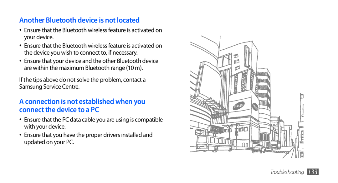 Samsung GT-I9000RWXTHR, GT-I9000HKYDRE, GT-I9000HKDEPL, GT-I9000HKDDTM manual Another Bluetooth device is not located 