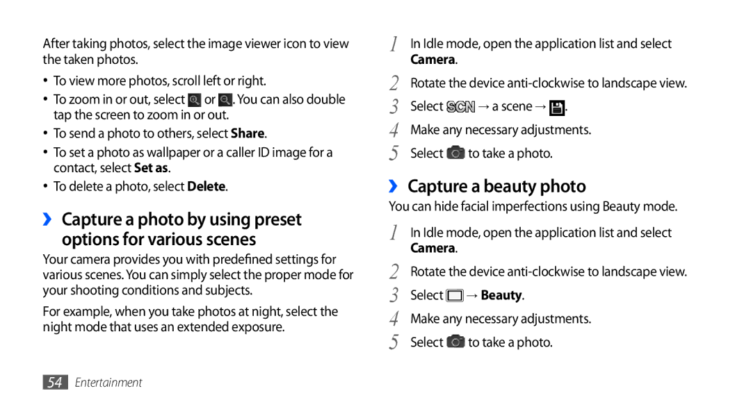 Samsung GT-I9000HKDVIP, GT-I9000HKYDRE, GT-I9000HKDEPL, GT-I9000HKDDTM, GT-I9000RWYEUR manual ›› Capture a beauty photo 