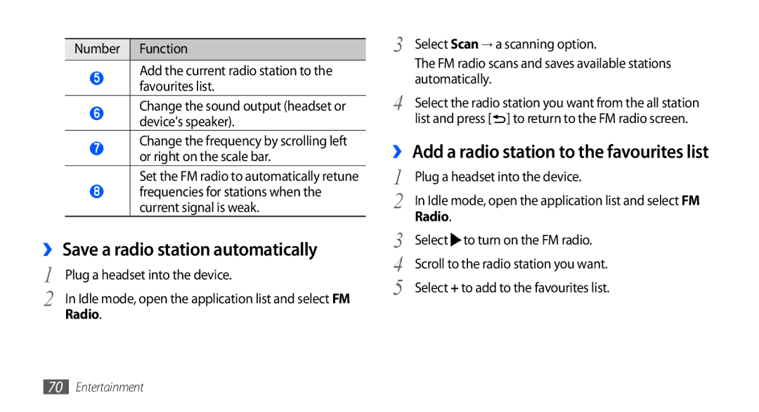 Samsung GT-I9000HKYERA, GT-I9000HKYDRE, GT-I9000HKDEPL, GT-I9000HKDDTM manual ›› Save a radio station automatically, Radio 